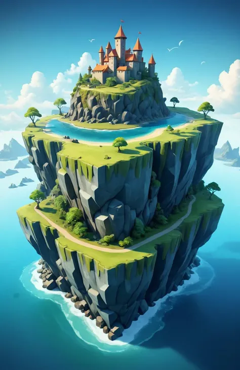 Watercolor painting <lora:Island_Generator_Update:1> a small island with a castle on it, 3 d render stylized, stylized 3d render, isometric 3d fantasy island, stylized as a 3d render, isometric island in the sky, fantasy 3 d render, high quality lowpoly ar...