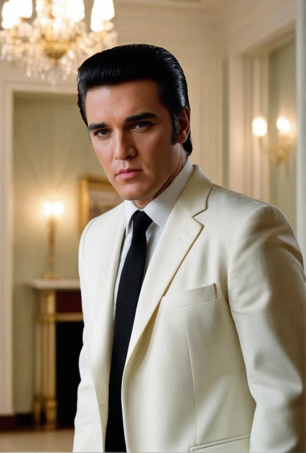 a close up of a man in a white suit and tie