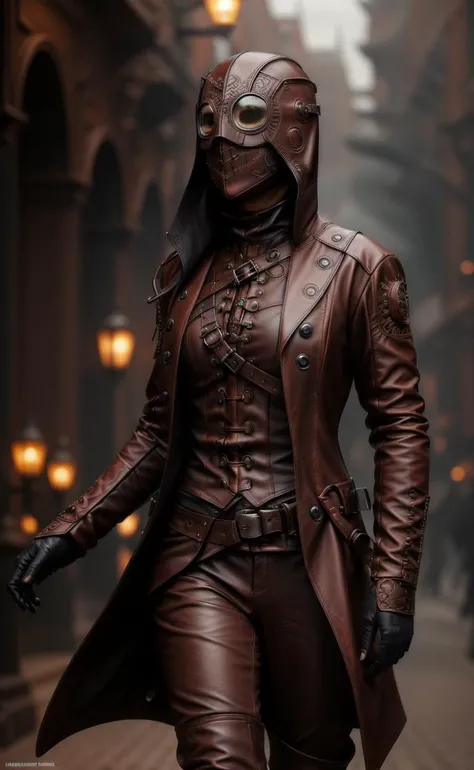 <lora:Democlesiste-10:0.7> Democlesiste,  woman with no_face wearing a leather mask, and brown coat and (pants:1.1), (masterpiece:1.3), (best quality:1.3), beautiful, (intricate details), unity 8k wallpaper, ultra detailed, beautiful, aesthetic, perfect li...