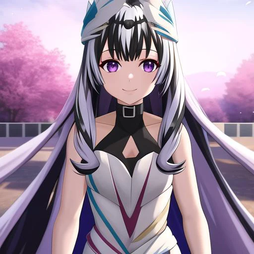 anime girl with long hair and purple eyes in a white dress