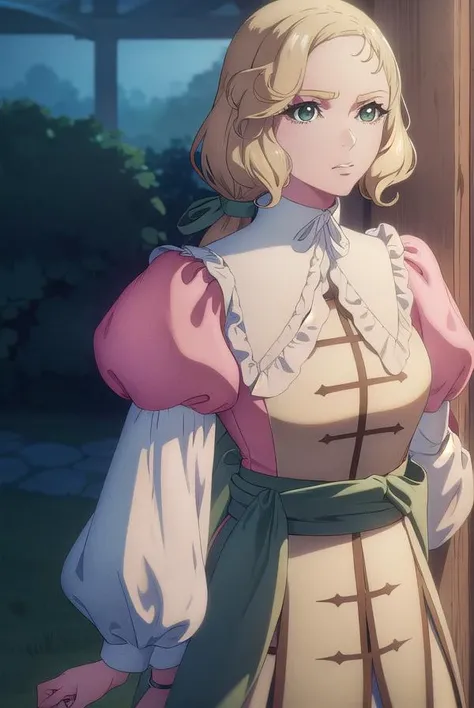 castlevaniamaria, <lyco:castlevaniamaria-lyco-nochekaiser:1>,
castlevaniamaria, long hair, blonde hair, (green eyes:1.5), hair bow, bow, green bow, low ponytail,
BREAK long sleeves, dress, puffy sleeves, pink dress, sash, green sash, collar, white collar,
...