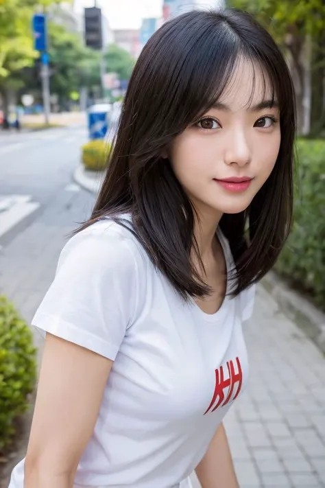 arafed asian woman with long black hair and a white shirt