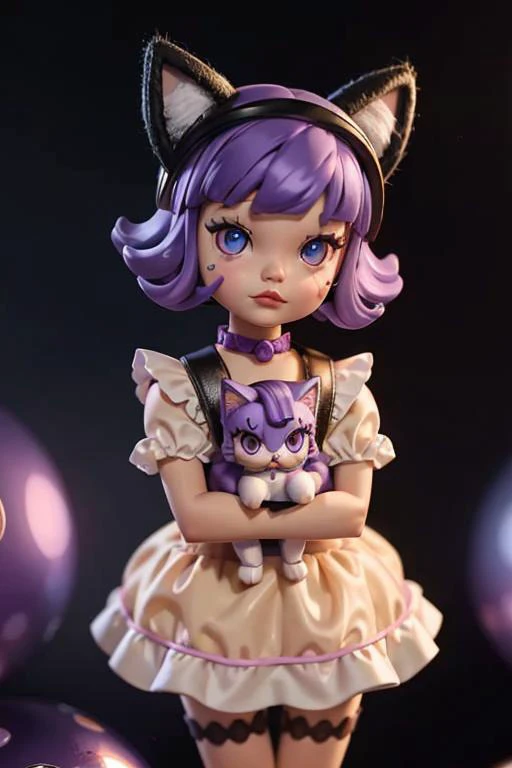 1girl, 3dmm, portrait of mollytoy toy girl wear cat costume, purple hair, pastel background, bokeh, <lora:ARWMollytoy:1> <lora:3DMM_V12:0.4>