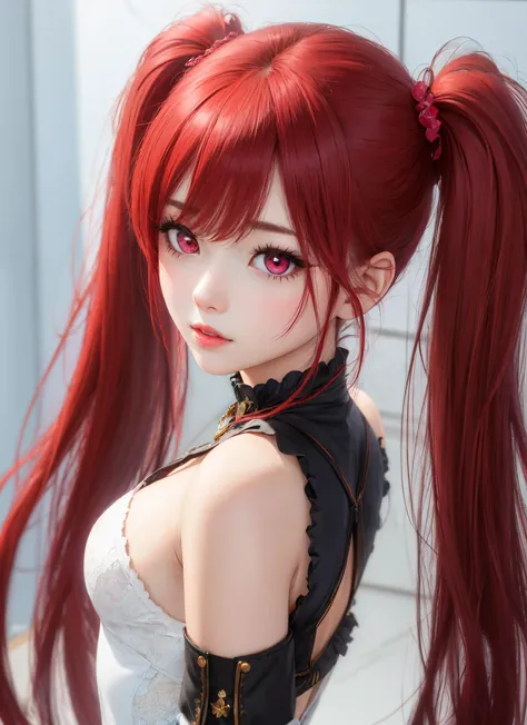 ARIA,red hair, pink eyes, red eyes,small breasts, long hair, twintails,