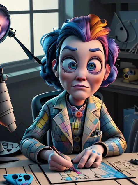 ((color image, details, 8k hdr,)), (Disney:0.9)(Pixar:1.4)(Cartoon:1.2)
Ultra-detail, (highres:1.1), best quality, (masterpiece:1.3), cinematic lighting, 
(photo of an absolutely mad and insane scientist, workplace, inventions, strange drawings, strange mo...