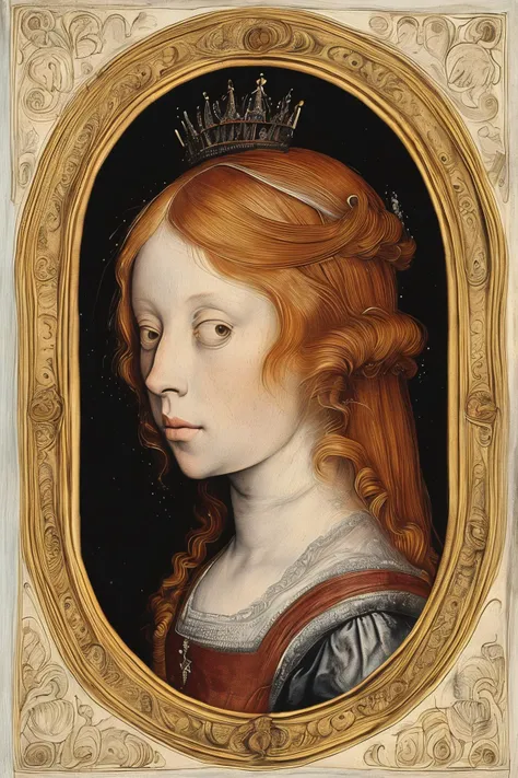 a painting of a woman with a crown in a gold frame