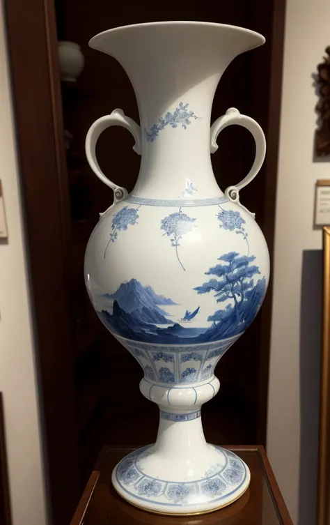 An exquisite porcelain vase in a museum display