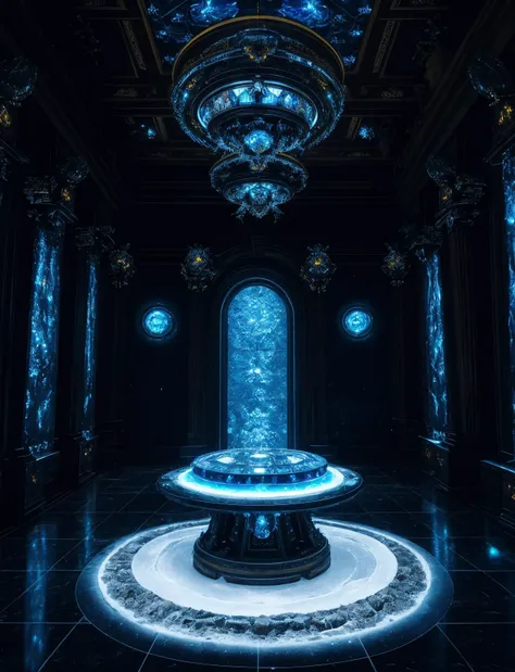 hyper detailed masterpiece, dynamic realistic digital art, awesome quality,DonMFr0stP4nkXL enchanted grimoire hall, rubber flooring,onyx stone, moonlight,glow-in-the-dark insects, pin spot lighting,snow, ice <lora:DonMFr0stP4nkXL-000006:0.8>