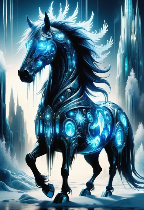 a close up of a horse with a blue light on its head