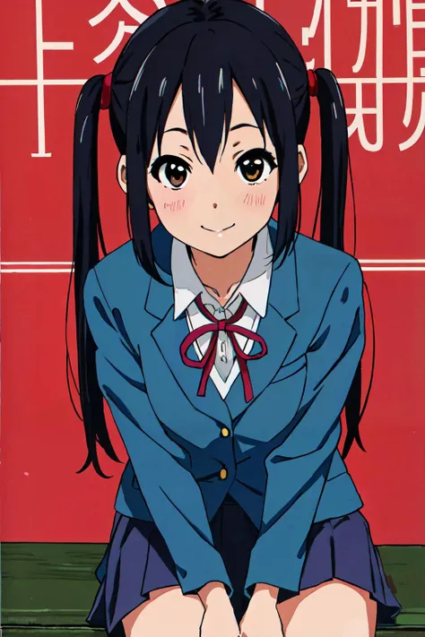 <lyco:azusanakano-LYCORIStest:0.9>azusa nakano,sakuragaoka high school uniform,school uniform,twintail,brown eyes, pocky, sitting,
(best quality, masterpiece, RAW photo,ultra-detailed:1.2), <lyco:GoodHands-beta2:1.0>,1girl,solo,looking at viewer,smile