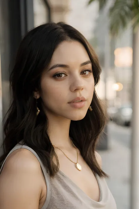 a close up of a woman with long hair and a necklace