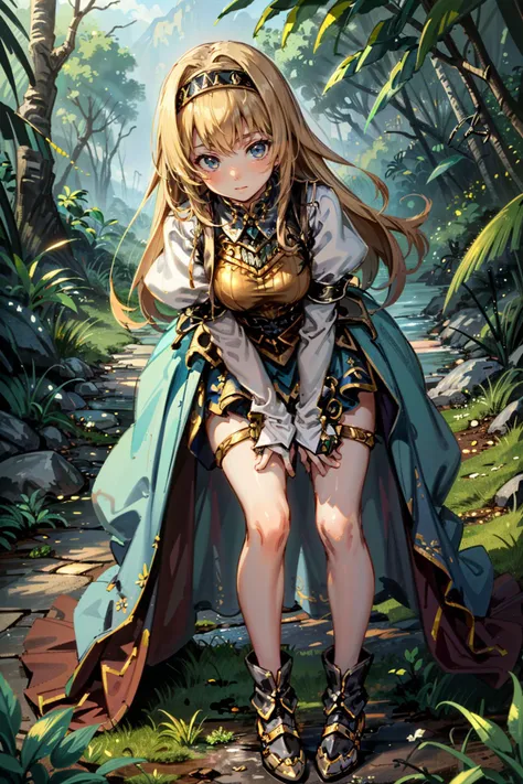 ((masterpiece, best quality))
<lora:ValkyrieProfileAlicia:0.8>
ValkyrieProfileAlicia, 1girl, solo, long hair, Amidst a dense rainforest with exotic flowers, leaning forward with hands on knees