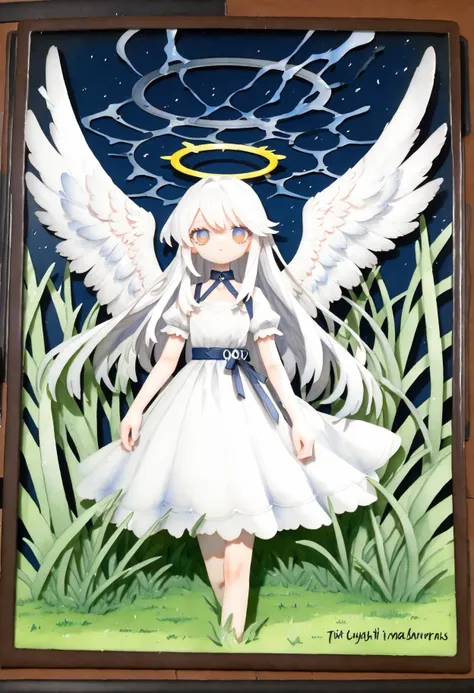 anime - style picture of a woman dressed in white with angel wings