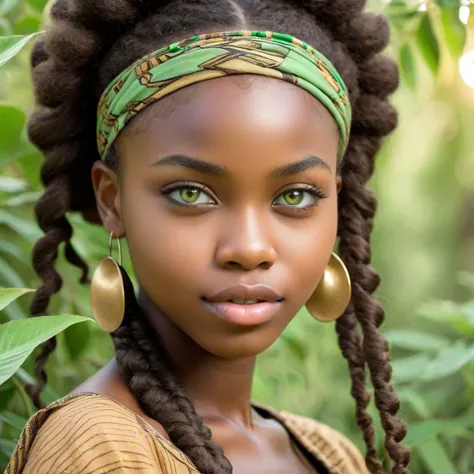 a close up of a woman with a headband and earrings