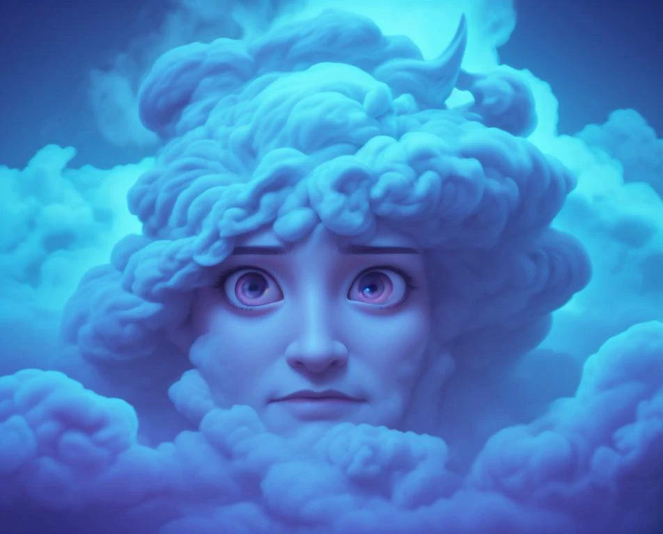 eye in the middle of a cloud of volcano smoke,Volcano erupting with eye on top,tons de azul,arte digital inspirada em Cyril Rolando,surrealismo,Portrait of a giant eye in the smoke of a volcano,mystic eye,nuvem de fumo com um olho,surrealismo,<lora:lcm-lor...