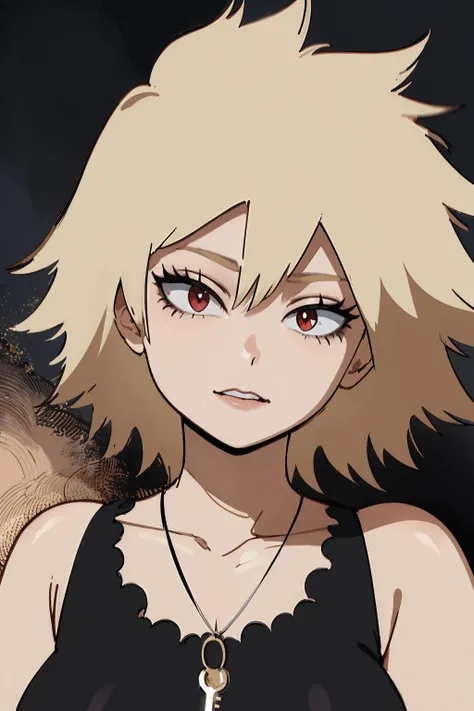 anime girl with blonde hair and red eyes in black dress