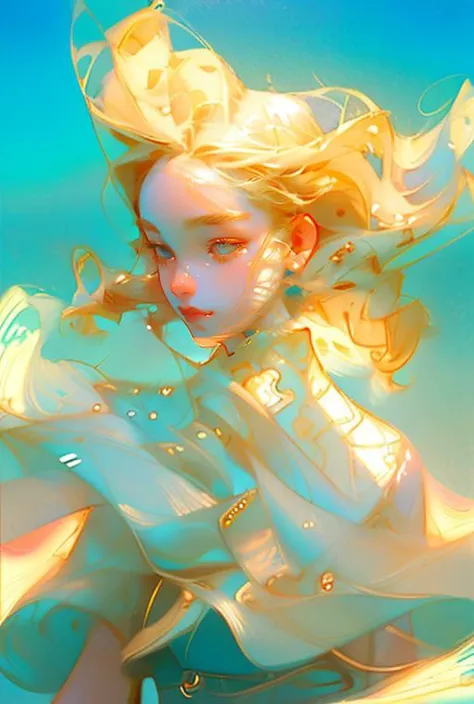 Anime artwork,  grand photograph,  polaroid,  A blonde woman swimming in a sea,  canon_5d_mark_4,  elaborate_detail,  art by J.C. Leyendecker