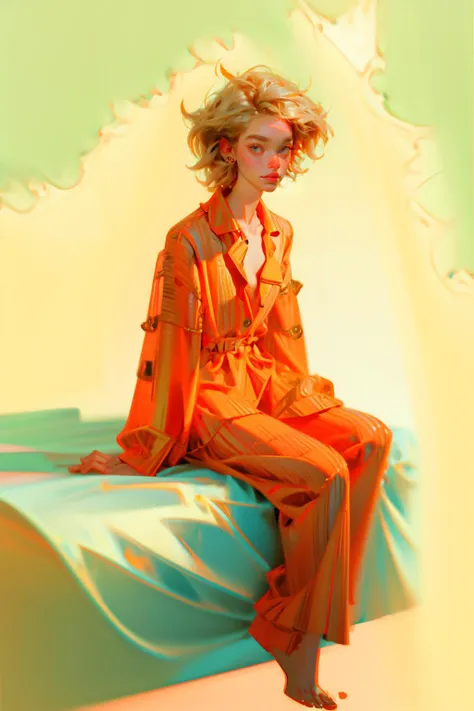 1girl sit on bed ,  messy hair, unbuttoned shirt,  transparent pajamas,