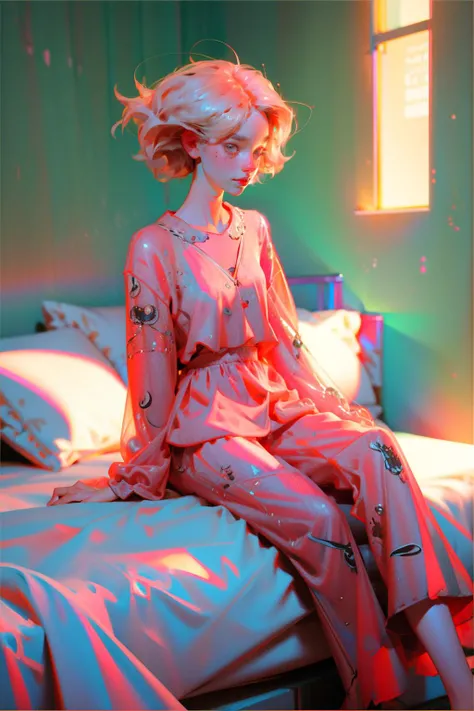 1girl sit on bed ,  messy hair,  transparent pajamas,  bra
(comic by sui ishida)