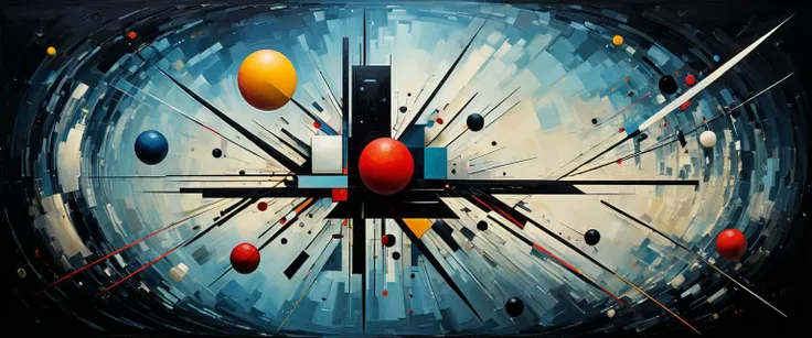 painting of a clock with a lot of balls in it