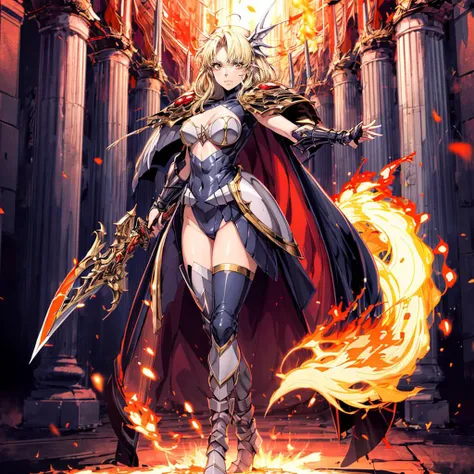 <lora:LanaLG2:0.8>,<lora:add_detail:1>,<lora:boldline:-0.8>,<lora:noline:0.3>,
Lana,1girl,long blonde hair,
cape,armor dresses,
full body,holding a sword,hell,flame effects,