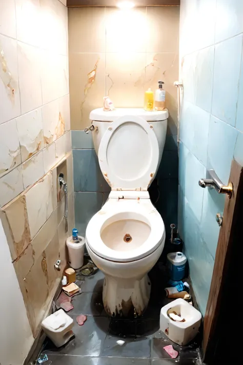 there is a toilet in a bathroom with a dirty floor