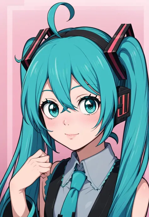score_9, score_8_up, score_7_up, 1girl, high quality, best quality, masterpiece, <lora:miku-hatsune-ponyxl-lora-nochekaiser:1> miku hatsune, ahoge, aqua eyes, aqua hair, crossed bangs, hair between eyes, hair ornament, headphones, long hair, twintails, ...