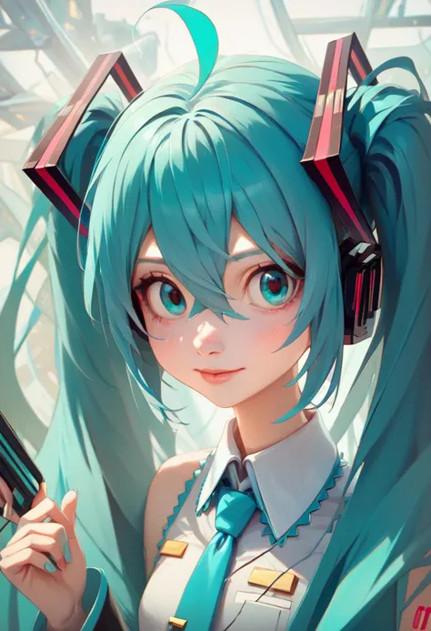 score_9, score_8_up, score_7_up, 1girl, high quality, best quality, masterpiece, <lora:miku-hatsune-ponyxl-lora-nochekaiser:1> miku hatsune, ahoge, aqua eyes, aqua hair, crossed bangs, hair between eyes, hair ornament, headphones, long hair, twintails, ...