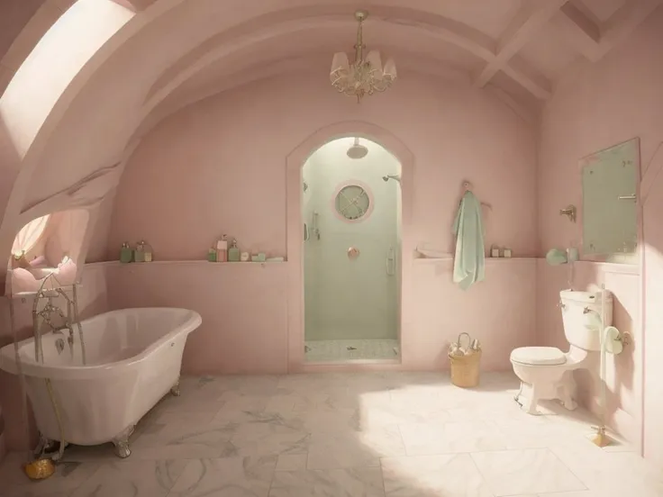 <lyco:hobbit house_v1.0:1.0>  hobbit house, pastel colors, shower, realistic