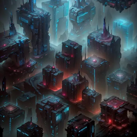 <lora:NightmarishAIv2:1>, 3d isometric, NightmarishAI, futuristic city, highrise buildings, cyberpunk, cybernetic, neon, city at night, intricate detail, realistic, trending on artstation