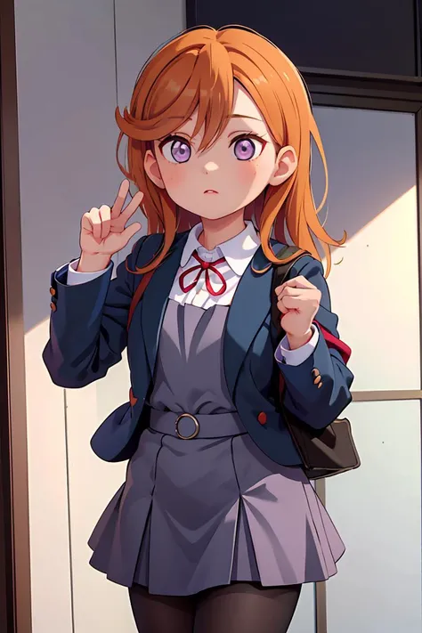 anime girl in school uniform with red hair and a backpack