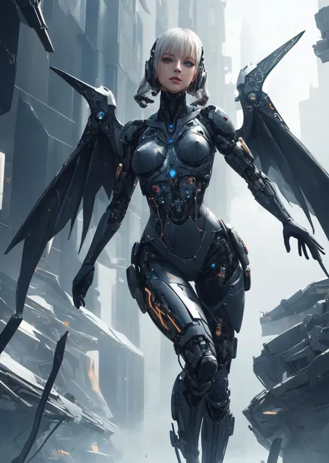 (nsfw),(masterpiece, best quality:1.5),(extremely detailed CG unity 8k wallpaper, ultra-detailed),sci-fi style masterpiece,Luxury style,complex detailed,1girl,floating,metall wings,dark epic background,gorgeous lifelike,dynamic pose of a semi-cyborg girl,w...