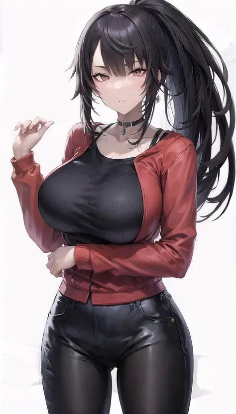 high ponytail,
(casual:1.28),  
lady,mature female, cowboy shot,
(white background,simple background:1.18),
highres,official art,original,masterpiece,best quality,
(huge breasts:0.8),
<lora:ast:0.6>