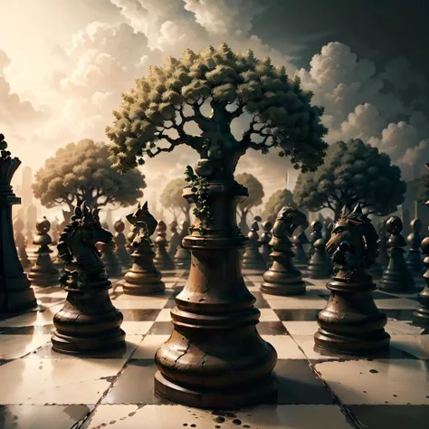 <lora:ChessGame-20:0.8>, chsworld, as a piece , statue,
green apple tree ,