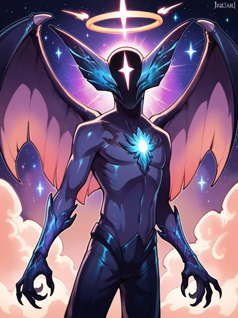 a close up of a person with a winged body and wings