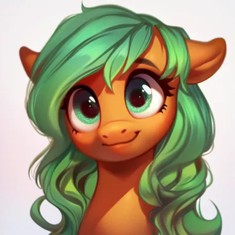 a close up of a cartoon pony with green hair and a green wig