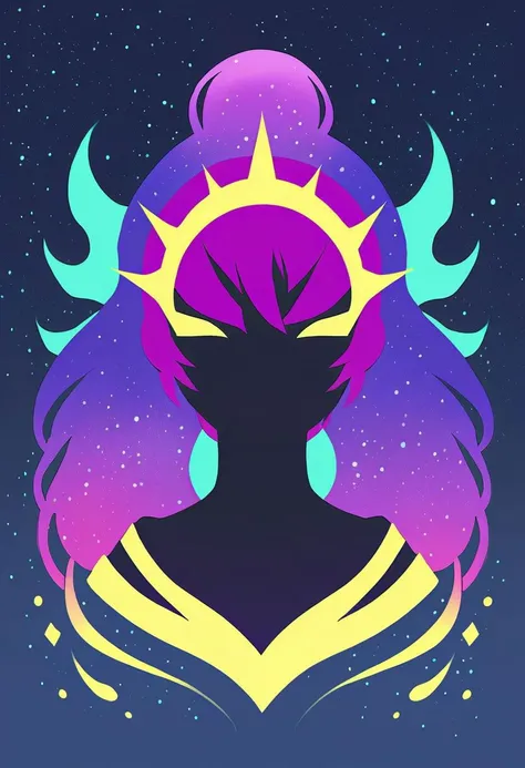 a stylized illustration of a woman with a sun on her head