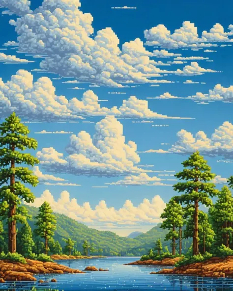 Airbrush painting, Wet "Sweet home Alabama, where the skies are so blue.", Very wide view, Joyful, L USM, <lora:pixel_art:4> pixel art