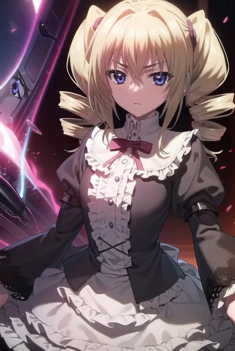 ravelphenex, <lora:ravel phenex anime s1-lora-nochekaiser:1>,
ravel phenex, blue eyes, blonde hair, twintails, drill hair, antenna hair,
BREAK dress, bow, pink dress, puffy sleeves, long sleeves, frills,
BREAK indoors, classroom,
BREAK looking at viewer, (...