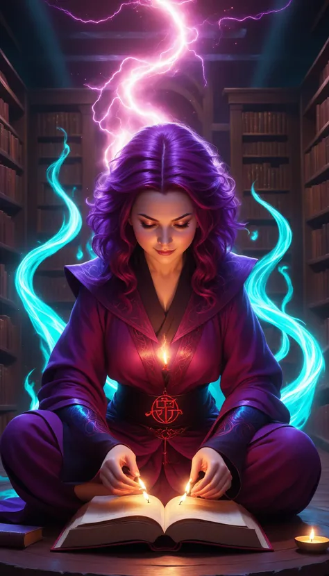 <lora:FluffyStyleXL:1.3> FluffyStyle Magenta  portrait, looking down, solo, (full body:0.6), detailed background, detailed face, (<lora:WoodIronAIv2:0.6>, WoodIronAI theme:1.1) evil mage,  Turquoise magical robes, (grin:0.8), purple color scheme, dark scar...