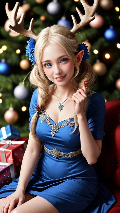 (elves of epoch)
depth of field, HDR, high saturation, high contrast, (1girl), Female Elf, Albino girl, Beautiful girl, Beauty Face, Blue shine Bright Long Twintail Hair With Beautiful Blue Flower Decorations, Blue Flower long dress, Blue Shine bright Eyes...