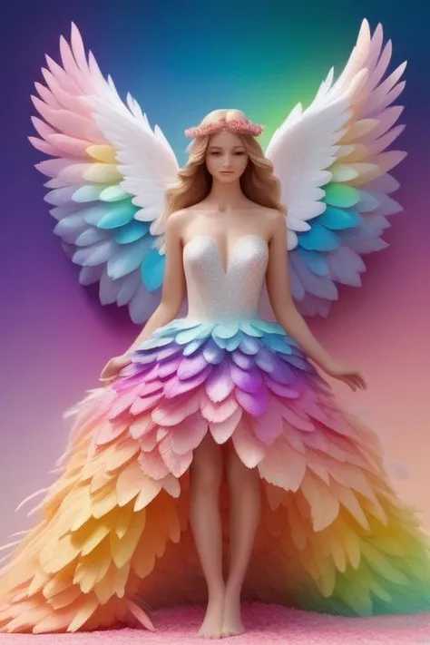 angel made from petals,dress made from petals,feather made from petals,wings made from rainbow petals,floating,(gradient background),<lora:RosePetalsXL:0.9>,, (masterpiece, best quality, high quality, highres, ultra-detailed),