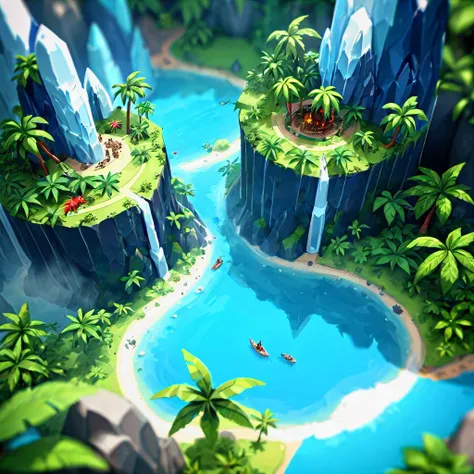 tropical jungle, Precious, glacier , heroic fantasy tilt-shift, high angle <lora:Stylized_Setting_SDXL:1.0> Isometric_Setting