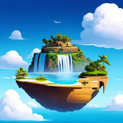 ((masterpiece,best quality)), absurdres <lora:Isometric_Setting:0.7>, paradise, floating island, waterfall, clouds and sky in the background,