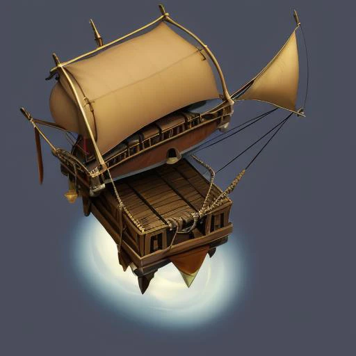 ((masterpiece,best quality)), absurdres <lora:Isometric_Setting:0.7>, (fantasy airship with bag of crates hanging under the hull),  ropes, crates, pots, warm, complex, flying, sky background