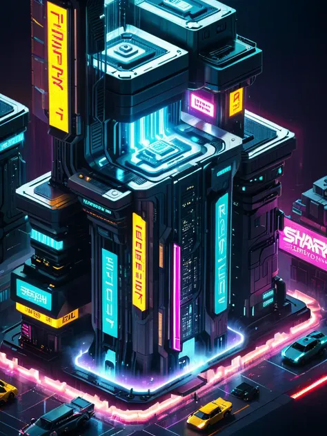 vray, radiosity, perfect light, masterpiece, high resolution, isometric view, hyper detailed, intricate, 
inside blade runner cybercity, high tech, neon, (synthwave:1.3), flying cars, (holographic ads:1.4), (sharp focus:1.3), futuristic buildings around,
<...