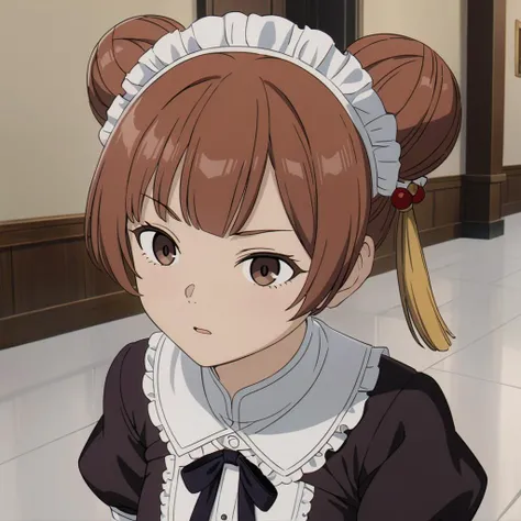 <lora:LaufenXL002>,<lora:DetailedEyes_V3:1.6>,
solo,
anime screencap,
Laufen,1girl,brown hair,double bun,brown eyes,hair_ornament,
cowboy shot,maid,