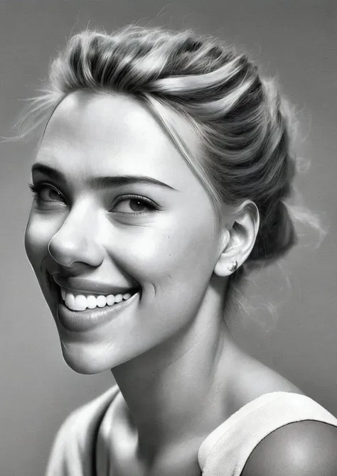 a close up of a woman smiling with a white shirt on