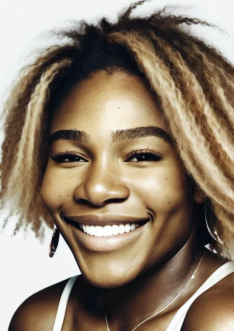 a close up of a woman with blonde hair smiling at the camera