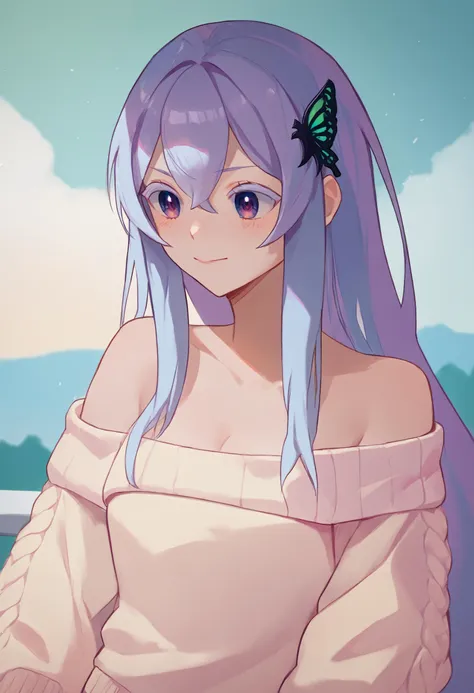 anime girl with long hair and butterfly in her hair